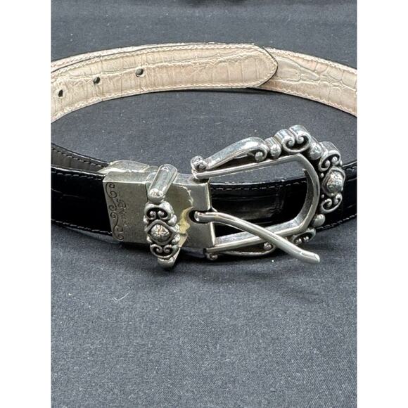 Vintage Reversible Southwestern Black Tan Silver Buckle Belt Brighton 36” Sz M - Picture 2 of 10
